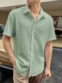 Мужские рубашки Homme, однотонные, с пуговицами спереди, широкий крой Manfinity, мятно-зеленый
