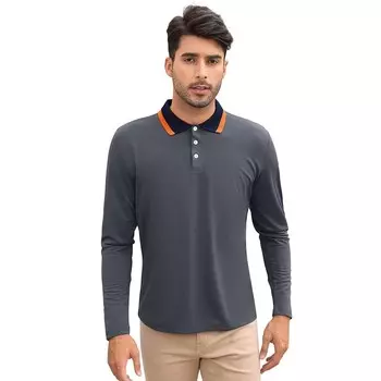 Мужские рубашки поло с длинным рукавом, футболка с воротником обычного кроя, повседневные рубашки для гольфа для тренировок Kojooin, цвет Dark Gray