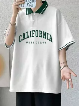 Мужские рубашки-поло свободного кроя Sporsity с буквенным принтом и свисающим плечом Manfinity, белый