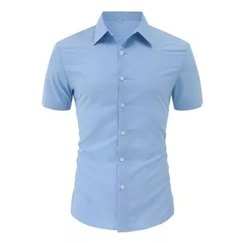 Мужские рубашки с короткими рукавами и пуговицами, приталенные классические рубашки Kojooin, цвет Light Blue