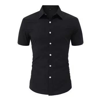 Мужские рубашки с короткими рукавами и пуговицами, приталенные классические рубашки Kojooin, черный