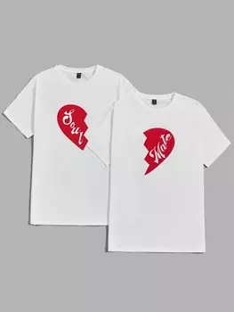 Мужские рубашки унисекс, принт с буквами и сердечками, 2 шт Manfinity, белый