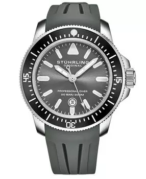 Мужские серые часы с силиконовым резиновым ремешком, 43 мм Stuhrling