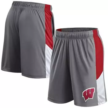 Мужские серые фирменные шорты с логотипом Wisconsin Badgers Fanatics
