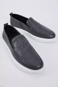 Мужские серые удобные лоферы из натуральной кожи с принтом TONNY BLACK
