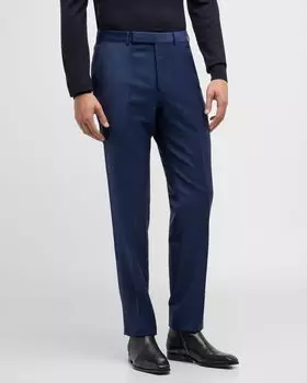 Мужские шерстяные брюки с плоской передней частью ZEGNA, цвет Navy Solid