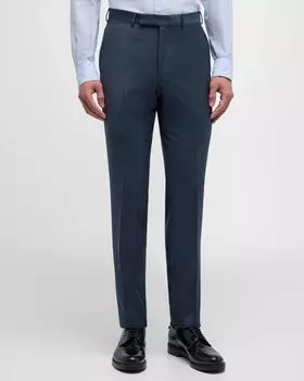 Мужские шерстяные брюки с плоской передней частью ZEGNA, цвет Navy Soild