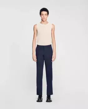 Мужские шерстяные костюмные брюки узкого кроя Sandro, темно-синий