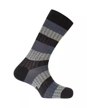 Мужские шерстяные носки в полоску и зигзаг темно-синего цвета Punto Blanco