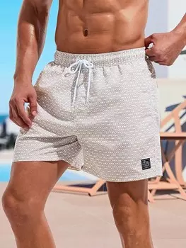 Мужские широкие пляжные шорты на шнуровке с геометрическим принтом для отпуска Manfinity, хаки