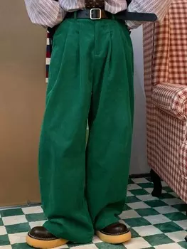 Мужские широкие вельветовые брюки Hypemode со скошенными карманами, без ремня, длинной юбкой, однотонными брюками, темно-зеленого цвета Manfinity, зеленый