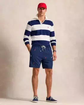 Мужские шорты-бермуды для плавания с логотипом, большие размеры Polo Ralph Lauren, тёмно-синий