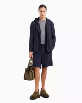 Мужские шорты-бермуды прямого кроя из эластичной ткани с бусинами Emporio Armani, тёмно-синий