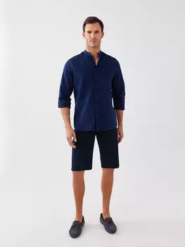 Мужские шорты-бермуды стандартного кроя из габардина LCWAIKIKI Basic, темно-синий