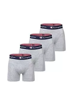 Мужские шорты-боксеры, 4 шт. в упаковке, хлопок, пояс с логотипом, однотонные Champion, цвет Hellgrau Meliert