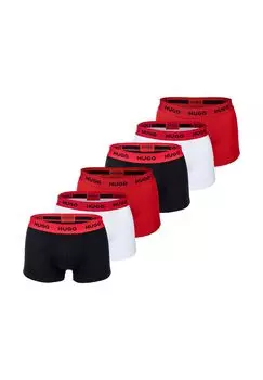 Мужские шорты-боксеры, 6 шт. - трусы-боксеры, 6 шт., логотип, хлопок стрейч HUGO, цвет Schwarz Rot