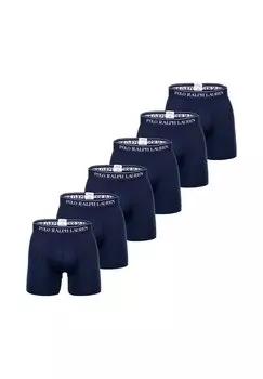 Мужские шорты-боксеры, 6 шт. в упаковке - BOXER BRIEF - 6 шт., хлопок стрейч, пояс с логотипом RALPH LAUREN, темно-синий