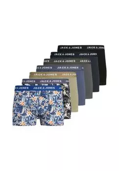 Мужские шорты-боксеры, 7 шт - JACMASON FLOWER TRUNKS, цветочный узор, пояс с логотипом JACK & JONES, цвет Gr_n/blau/schwarz