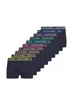 Мужские шорты-боксеры, упаковка из 10 шт. - JACLIME SOLID TRUNKS, хлопок стрейч, пояс с логотипом JACK & JONES, темно-синий