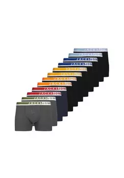 Мужские шорты-боксеры, упаковка из 12 шт - JACKARIM SOLID TRUNKS, однотонные, пояс с логотипом, смесь хлопка JACK & JONES, цвет Schwarz/blau/gr_n