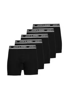 Мужские шорты-боксеры, упаковка из 5 шт. - JACSOLID BOXER BRIEFS, хлопок стрейч, пояс с логотипом JACK & JONES, черный