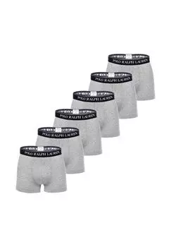Мужские шорты-боксеры, упаковка из 6 шт. - CLASSIC-6 PACK- TRUNK, хлопок стрейч, пояс с логотипом RALPH LAUREN, серый