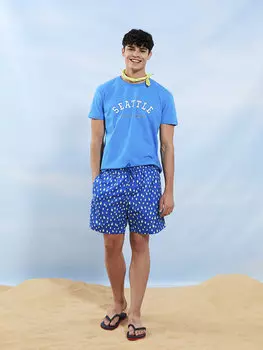 Мужские шорты для плавания длиной до колена с рисунком XSIDE, сакс блю