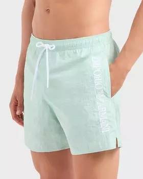 Мужские шорты для плавания на шнурке с вышитым логотипом Emporio Armani, цвет Aquamarine