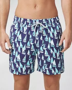 Мужские шорты для плавания с принтом «лодочка» Tom & Teddy, цвет Mulberry And Sky Blue