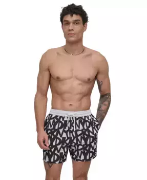 Мужские шорты для волейбола Euro Black & White Bandana Print Performance длиной 5 дюймов DKNY, черный