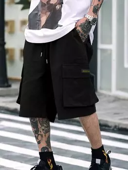 Мужские шорты EMRG, вышитые буквы, карманы с клапанами Manfinity, черный