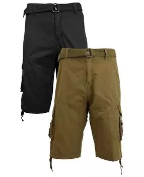 Мужские шорты-карго с поясом и плоскими передними протертыми карманами из твила, упаковка из 2 шт. Galaxy By Harvic, мульти