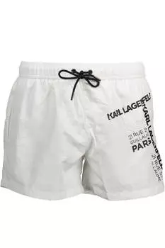 Мужские шорты Karl Lagerfeld Beachwear пляжные с фирменным принтом, белый