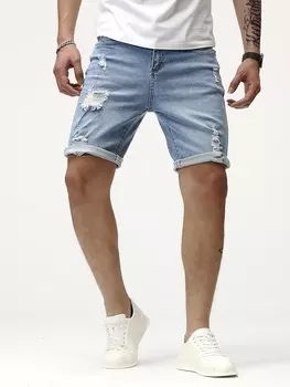 Мужские шорты LEGND, джинсовая ткань, хлопок, рваные, отбеленные Manfinity, светло-голубой