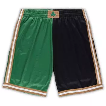 Мужские шорты Mitchell & Ness Kelly Green/Black Boston Celtics Big & Tall Classics из твердой древесины с разрезом Swingman