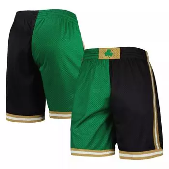 Мужские шорты Mitchell & Ness Kelly Green/Black Boston Celtics Hardwood Classics 2007 с разрезом Swingman
