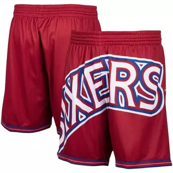 Мужские шорты Mitchell & Ness Red Philadelphia 76ers Hardwood Classics Big Face 2.0