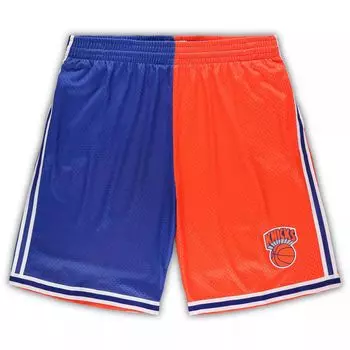 Мужские шорты Mitchell & Ness синего/оранжевого цвета New York Knicks Big & Tall из твердой древесины, классические шорты Swingman с разрезом