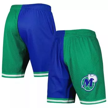 Мужские шорты Mitchell & Ness синие/зеленые Dallas Mavericks Hardwood Classics 1998 с разрезом Swingman