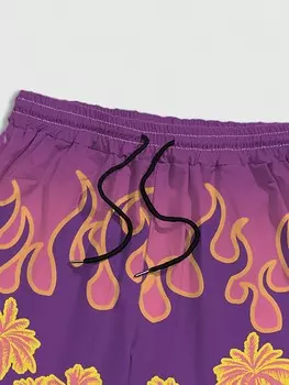 Мужские шорты ROMWE Street Life Plus Size, узор «Кокосовая пальма и пламя», пояс на шнурке, многоцветный