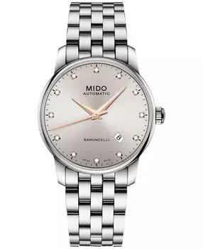 Мужские швейцарские автоматические часы Baroncelli с бриллиантами (1/10 карата) из нержавеющей стали с браслетом, 38 мм Mido