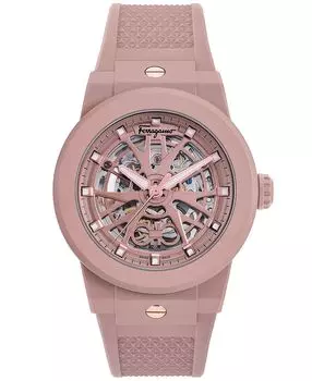 Мужские швейцарские автоматические часы F-80 Skeleton Ecoceramic Taupe с каучуковым ремешком, 41 мм Salvatore Ferragamo