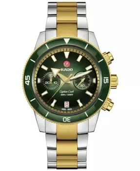 Мужские швейцарские автоматические часы-хронограф Captain Cook с двухцветным браслетом из нержавеющей стали 43 мм Rado, зеленый