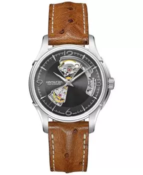 Мужские швейцарские автоматические часы Jazzmaster с коричневым кожаным ремешком, 40 мм Hamilton