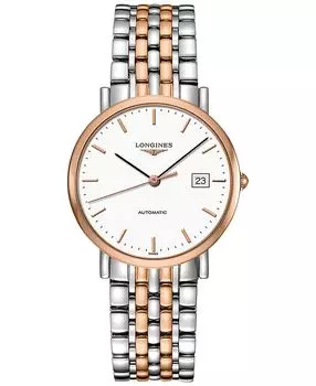 Мужские швейцарские автоматические часы The Longines Elegant Collection, двухцветный браслет из нержавеющей стали, 37 мм, L48105127