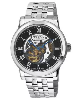 Мужские швейцарские автоматические часы Vanderbilt из нержавеющей стали серебристого цвета, 47 мм Gevril