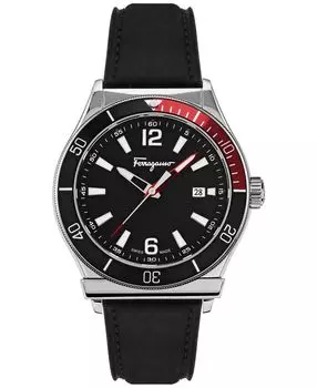 Мужские швейцарские часы 1898 Sport с черным кожаным ремешком, 44 мм Salvatore Ferragamo