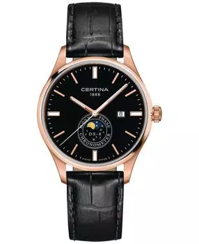 Мужские швейцарские часы DS-8 Moon Phase с черным кожаным ремешком, 41 мм Certina