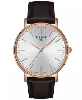 Мужские швейцарские часы Everytime с коричневым кожаным ремешком, 40 мм Tissot