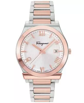 Мужские швейцарские часы Gancini с двухцветным браслетом из нержавеющей стали, 41 мм Salvatore Ferragamo